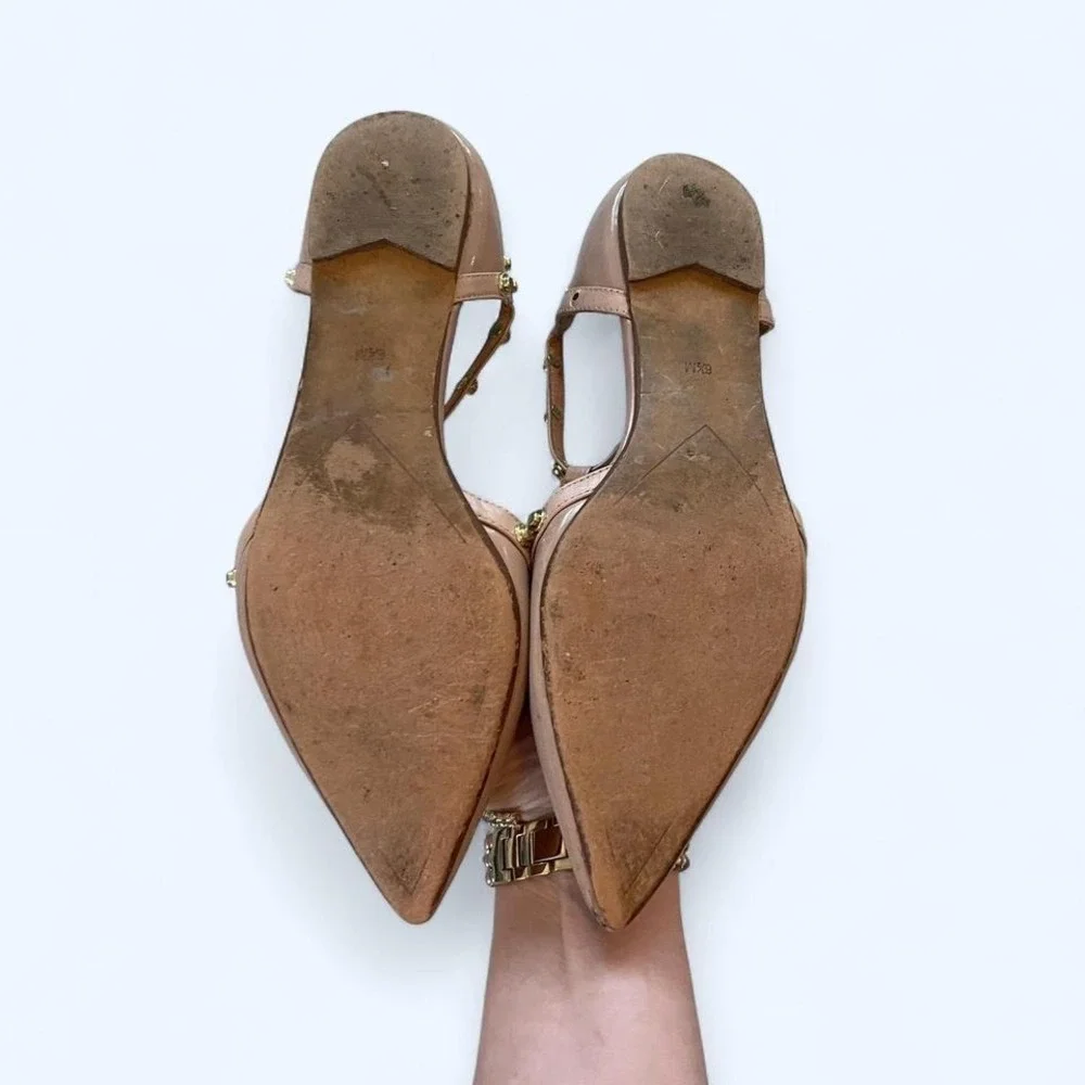Halogen Olson pointytoe studded T-strap Flat patent‎ leather woman flats Sz 6.5